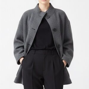 Jones New York 100% Merino Wool Gray Walker Coat - Minimalist Luxury - M